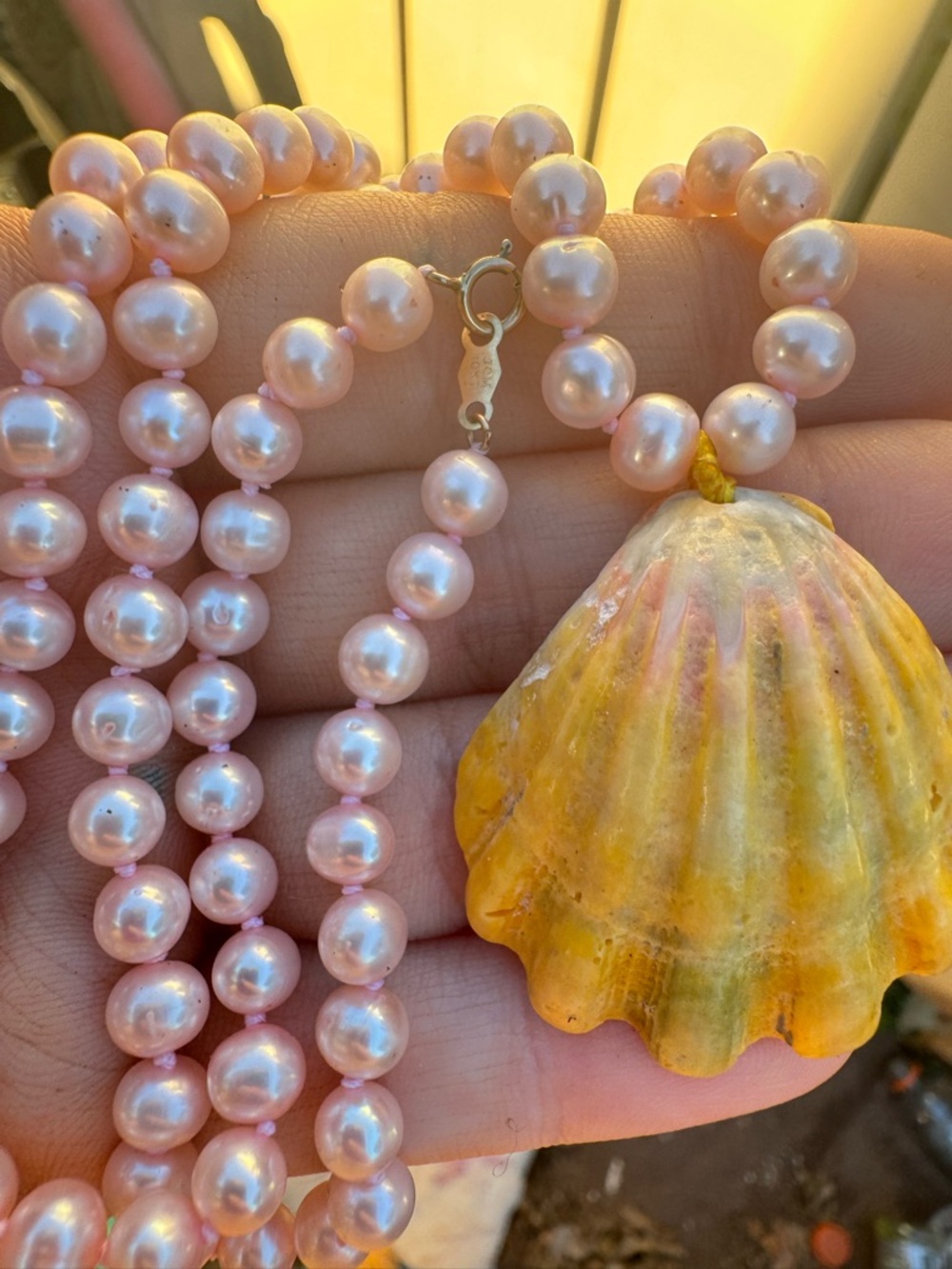Rare Hawaii solid 10k gold genuine pearl/sunrise shell necklace-for royalty - Picture 14 of 15